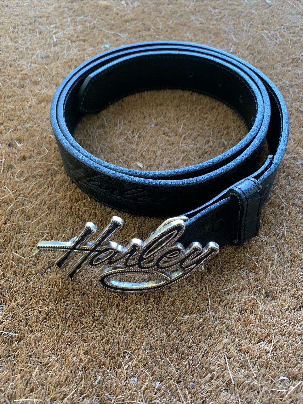Harley Davidson Script Buckle Men's Black Leather Belt